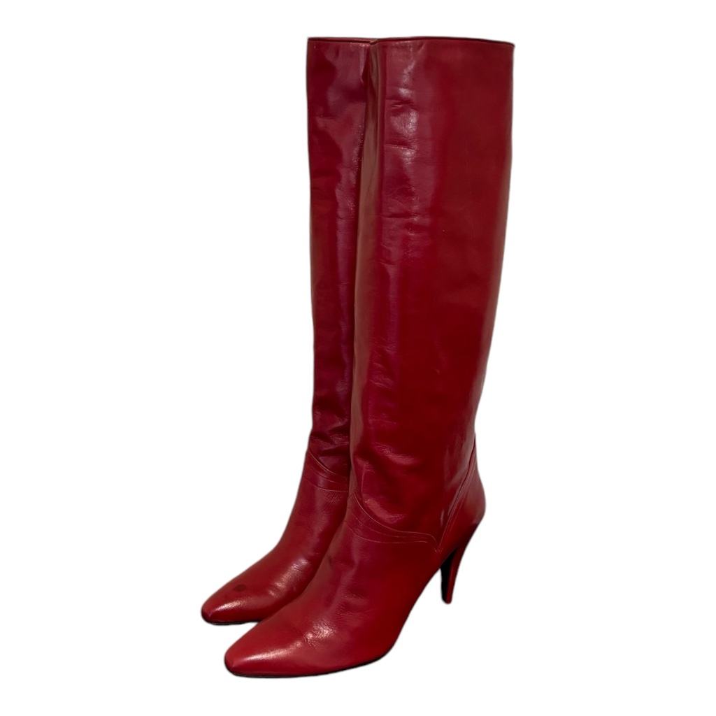 Size 8 Vintage Tall Wine Red Genuine Leather Women Pull On Riding Boots.